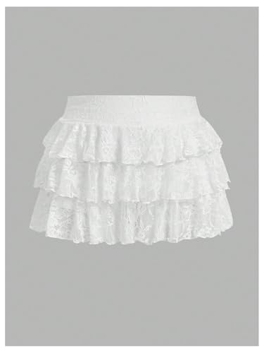 Women's Plus Size High Waist Layered Skirt Ruffle Hem A Line Short Skirts Lace Cake Skirt2