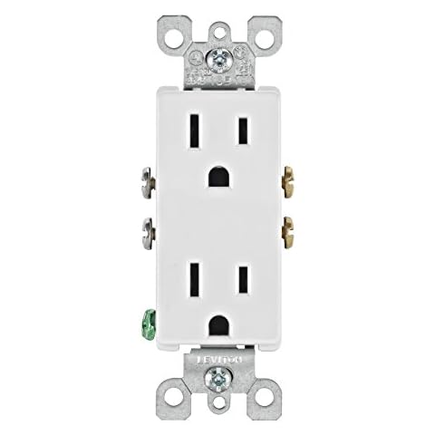 Leviton 5325-WMP 15 Amp, 125 Volt, Decora Duplex Receptacle, Residential Grade, Grounding, 10-Pack, White Cover