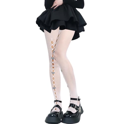 Image of Benefeet Sox Fishnet Stockings or Women High Waist White Fishnet Tights Party Pantyhose Cosplay Costume Tights