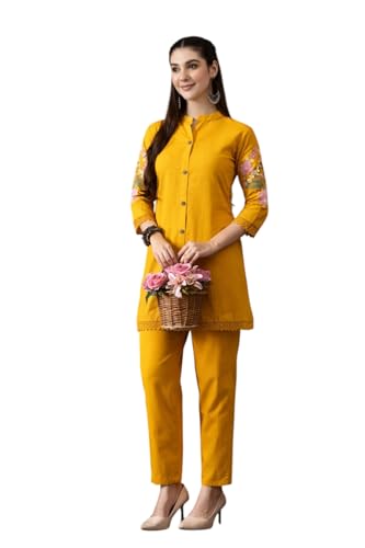 Image of Truvon Fashions Stylish Women's Co-Ord Kurta with Pant Set Cotton Floral Kurti for Women