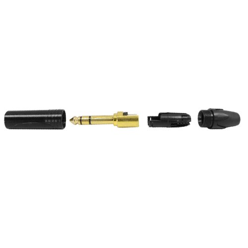 Conector cable estéreo macho 1/4 pulg 3 polos negro y dorado miniatura 3