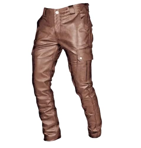 Men's Loose Fit Faux Leather Pants Multi Pocket Biker Trousers Casual Motorcycle Daily Wear Plus Size Pants