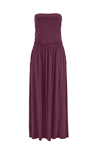 Image of Alaster Queen Women's Strapless Bandeau Summer Long Floral Dress Off Shoulder Beach Maxi Dress with Pockets