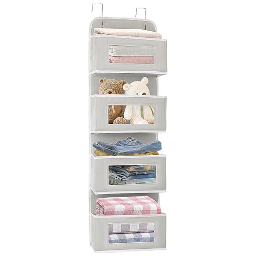 OWill Hanging Storage,Wardrobe Storage Organiser with 4 Shelves,Space Saving Collapsible Closet Organizers for Clothes Shoes Socks