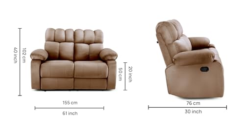 Image of Little NAP Helios Soft Suede Fabric Two Manual Standard Recliner | Padded 2 Seater Aaram Sofa | Relaxing Chair for Home Office Living Bed Room | Brown