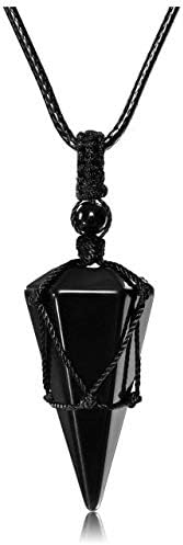 MANIFO Black Obsidian Healing Crystal Stone Necklace Natural Gemstone Pendant Necklace Jewelry for Men