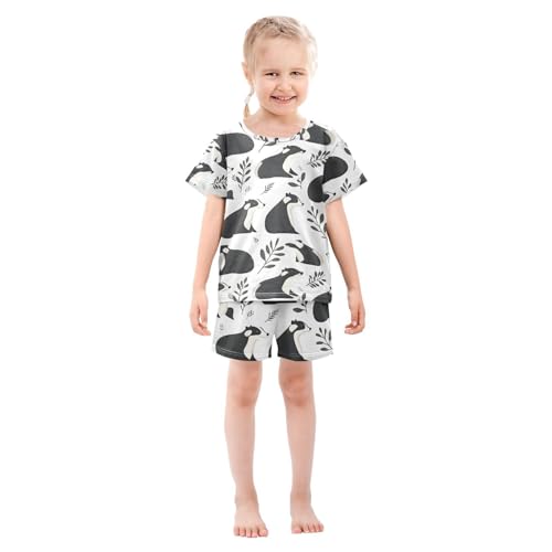 ALAZA Badger Dog Leaf Pajamas Set Short Sleeve Cotton Sleepwear Summer Pjs 2 Piece 5-14Y3