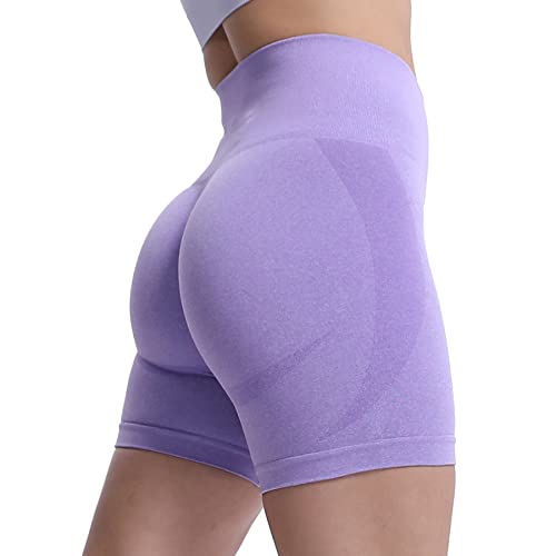 Aoxjox Contour Nahtlose Shorts für Damen, hohe Taille, Workout-Shorts, Fitnessstudio, Biker-Shorts, Booty, Laufen, Yoga, Shorts, 12,7 cm, Lila meliert, Klein Cover