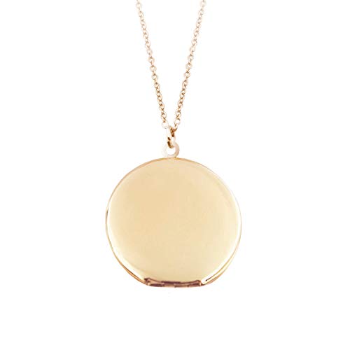 POWER WING Gold Locket Necklace for Women Girls Polished Round Gold Plated Photo Lockets that Holds Picture