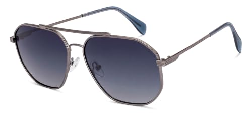 Image of Vincent Chase By Lenskart | Gunmetal Grey Gradient Full Rim Hexagonal | Branded and Stylish Sunglasses | Polarized and 100% UV Protected | Men & Women | Large | VC S19009
