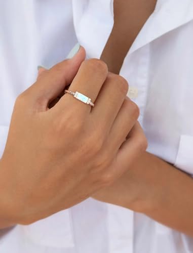 STARCHENIE Opal Ring for Women 925 Sterling Silver Baguette Stackable Rings Size 5-102