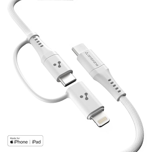 Ambrane 2 in 1 MFi Certified Cable | 60W Type-C & 27W iPhone Fast Charging | Type-C to Lightning, USB-C to USB-C | Compatible with iPhone, Android, Laptops & Other Devices - 4 Ft. (AMCL-Duo-12, White) (B0DCNP6S64) Amazon Price History, Amazon Price Tracker