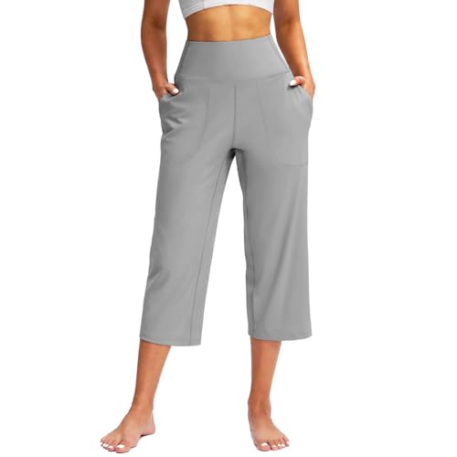 Big Summerdeal Prime Deals Today Clearance, Capri Pants for Women Summer Wide Leg Capri Pants with Pockets Tummy Control Yoga Capris Plus Size Cropped Pants My Orders Placed Recently by Me Grey