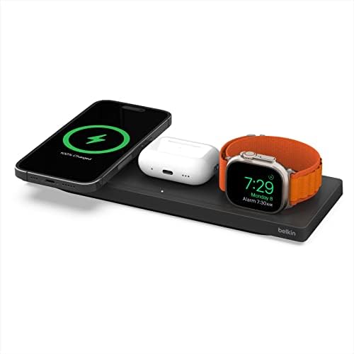 Belkin MagSafe 3-in-1 Wireless Charging Pad - Fast Wireless Charging for Apple Watch, iPhone 14, 13 & 12 series, & AirPods - Charging Station For Multiple Devices - Black