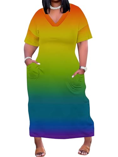 Image of SUZONANA Women Casual T-Shirt Dress V Neck Short Sleeve Solid Color Oversize Dress with Front Two Pockets