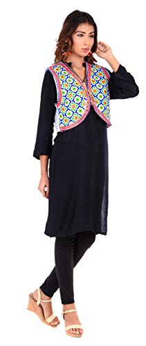 Image of Craft Trade Women's Cotton Embroidered Kutchi Jacket with Tassels Sleeveless Mirror Work