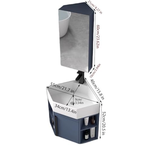 Lavabo esquinero de pared con armario espejo para espacios reducidos 4