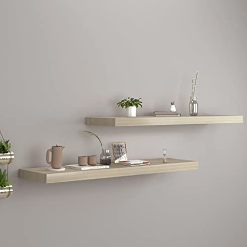 Mokuyary Estantería flotante (2 unidades, efecto roble, 90 x 23,5 x 3,8 cm, tablero de fibra de densidad media, cristal transparente, ideal como estante de baño, varios tamaños a elegir)