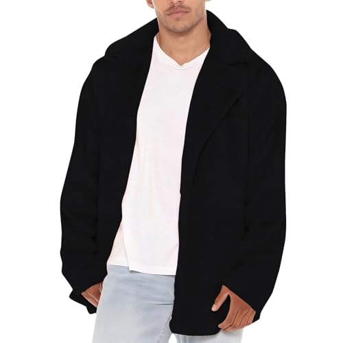 Generisch Chaqueta de forro polar suave ligera con cremallera completa, cálida actividades al aire libre, ocio, forrada cómoda con bolsillos, Negro , S