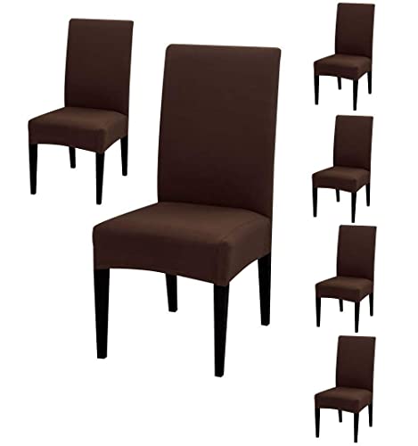 Image of Gifts Island Polyester Dining Table Chair Cover Set of 6 Seater Stretchable Washable Chair Seat Slipcover Protector (Brown)