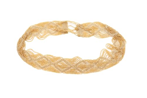 Trendy Fashion Jewelry Women’s Bohemian Gold Beaded Wrap Waist Belt – Wide Waistband Hip High Waist Tie for Dresses, Size Adjustable Fit M-L2