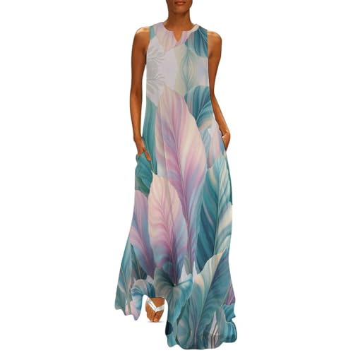Maxi Robe Été Bohème Grande Taille Turquoise Robe Longue Fluide à Motif Tropical