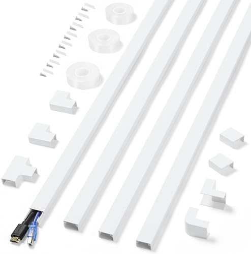 Image of Cord Covers for Wires on Wall Extra-Long, 13.12ft TV Cord Hider Kit, Paintable Cable Management Concealer, TV Wire Hider for Wall, White Cable Raceway Channel, 4 x L39in x W0.95in x H0.55in