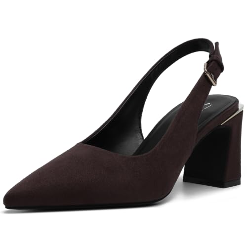 Image of Mostrin Kitten Heels for Women Pointed Toe Pumps Patent Leather Low Heel Slingback Heels with Buckle Dress Shoes for Dating Party Working