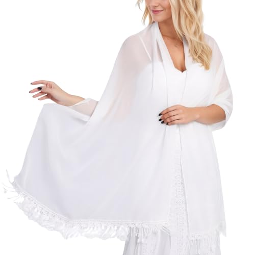 Écharpe Femme Pashmina Chale Mariage Étole Mousseline Foulard Femme Soie Chic et Elegant Long Étole Robe de Soirée Châle avec Bordure en Dentelle