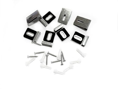 Image of Generic 8 Pcs Metal Mirror Clips , Mirror Holder Wide Fixing Clip Kit with Rubber Pads and Screws Heavy Duty Mirror Hanger for Wall Mount Frameless Tile Billboard Display(B), Silver
