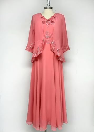 2 Piece Mother of The Bride Dresses with Jacket for Wedding Chiffon Lace Formal Evening Dress4