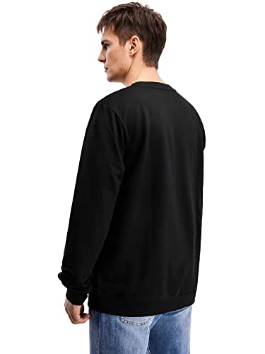 Wdirara Men's Letter Skull Print Round Neck Casual Long Sleeve Sweatshirt Black L #TOP1