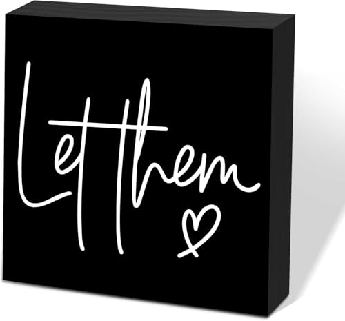 Let Them Mental Health Wood Box Sign Rustic Wood Plaque Farmhouse Block Signs Rustic Home Decor Office Tabletop Desk Decor Gift for Women Men Inches 5x5 Inch