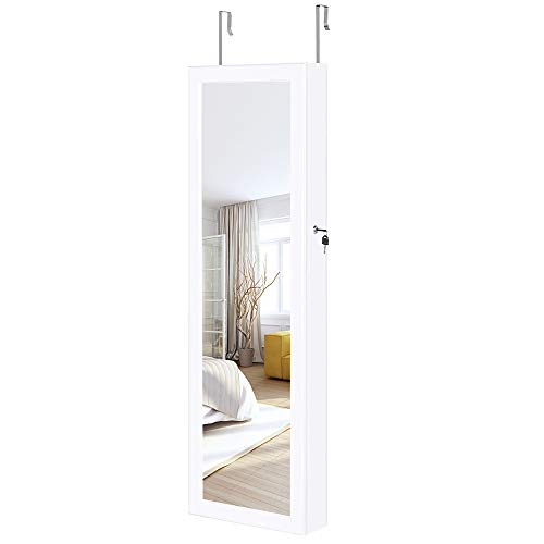 MTFY LED Jewelry Cabinet, Lockable Mirrored Jewelry Armoire, Lockable, Wall-Mounted Door Hanging Jewelry Storage Organizer Cabinet