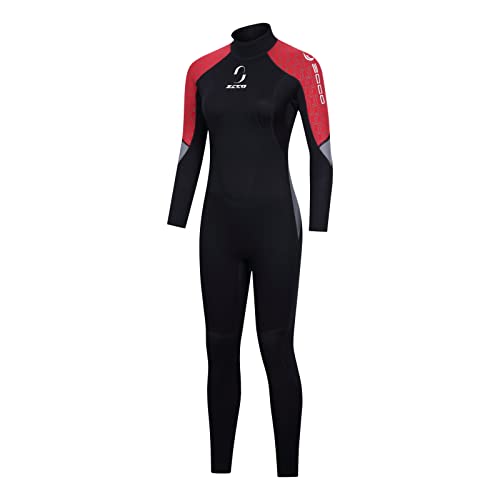 Damen 3 mm Neoprenanzug für Herren, Ganzkörper-Tauchanzüge mit Reißverschluss auf der Rückseite, für Tauchen, Surfen, Schwimmen, Schnorcheln (Frauen rot, XL)