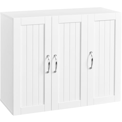 Yaheetech Bathroom Wall Cabinet with Three Doors, Medicine Cabinet with Adjustable Shelf, Hanging Storage Cupboard for Living Room, Laundry Room, Kitchen, White