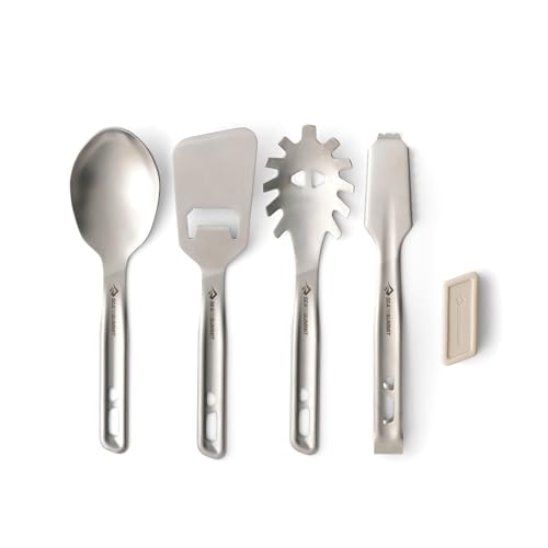 Sea to Summit Detour Stainless Steel Camping Utensil Set for Cooking and Serving (Serving Spoon, Slotted Spoon, Tongs, Spatula)