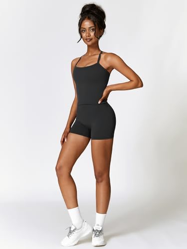 Image of ABOCIW 2 Pieces Workout Sets for Women, Cross Back Tank Top Matching High Waist Biker Shorts, Gym Yoga Pilates Outfits
