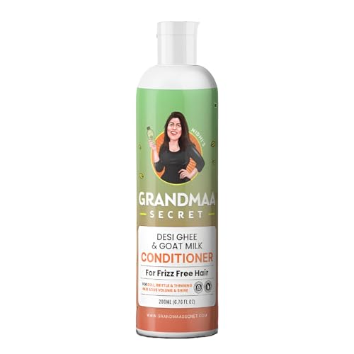 Image of NIDHI S GRANDMAA SECRET Desi Ghee and Goat Milk Conditioner for Frizzy Hair | Handmade Natural Conditioner for Dry & Damaged Hair | Controls Hair Fall | Paraben & Sulphate Free | 200mL,1 Count