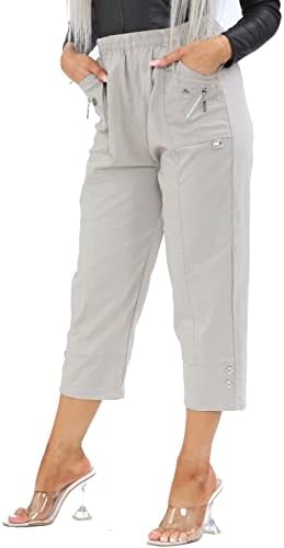 AFR Women Capri Pants Cropped Pants Ladies 3/4 Three Quarter Length Stretch  Pull On Elastic UK Size 36-50, beige : Amazon.nl: Fashion