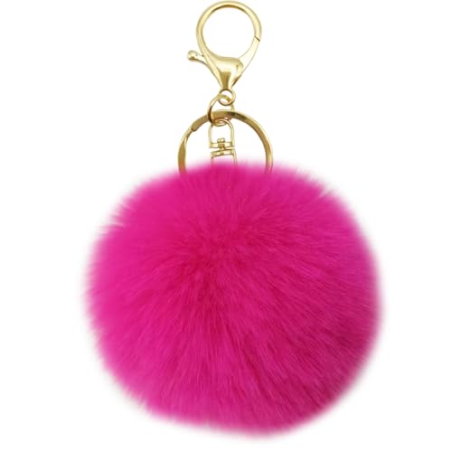 MBZRQKZS Fluffy Faux Rabbit Fur Pompoms Keyring Car Key Soft Plush Pompoms Keychain for Women Pendant Accessories,gold rose