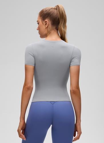 Image of CRZ YOGA Softembrace High Neck T-Shirt | Workout, Ultra Soft, Tight Fit, Waist Length, Short Sleeve Tops for Women