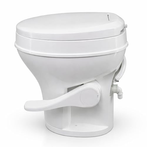 Image of SEAFLO RV Toilet, Residential Height 18.4 inch, Gravity Flush Foot Pedal, Soft Close Seat, Camper Toilet for RV Motorhome Travel Trailer, White, SFRTPH-01-01, 4-Year Warranty