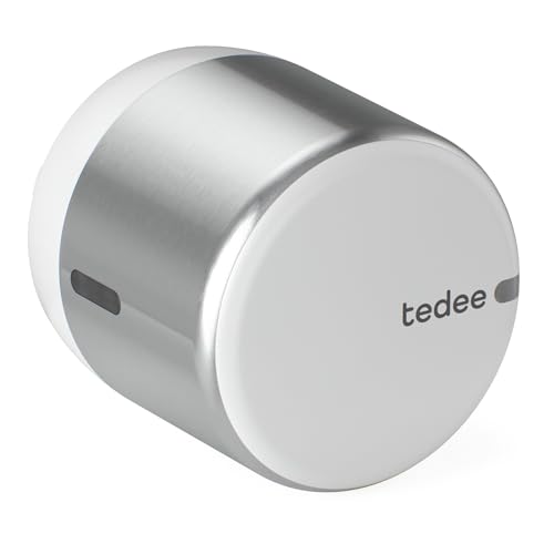tedee Lock GO 2 Aluminium, smartes Türschloss, einfach nachrüstbar, ohne Zylindertausch, Steuerung via Bluetooth & aus der Ferne per App, iPhone & Android, Smart Home, silber, Ø 58mm x 65mm