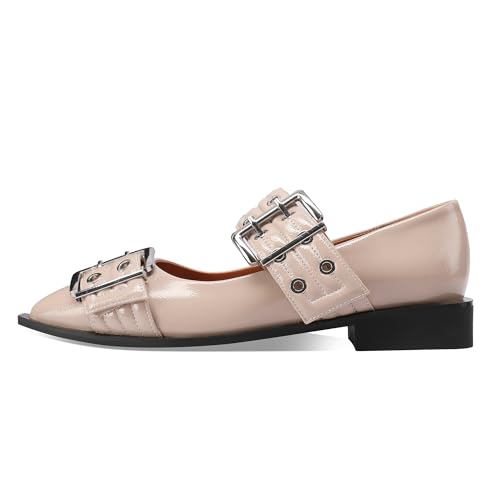 Ballerina Flats for Women Pointed Toe Flats With Studs Buckle Ballet Flats Comfortable low heeled flats3