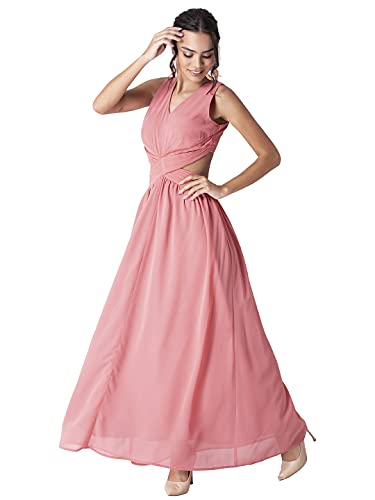 Image of FabAlley Women's Georgette Pink Cut Out Waist Maxi Dress