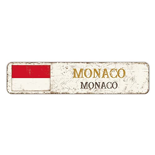 Monaco Beer Tin Sign for Grill Area - Rustic Metal Wall Decor for Outdoor Kitchen, Bar, Man Cave - Weather Resistant 4x18in
