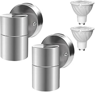 DoRight Stainless Steel Wall Light Outdoor, Modern Double Down Wall Lamp IP65 Waterproof Spot Lights Security Light for Home Porch Garage Courtyard, Included 2x5W GU10 LED Bulbs Warm White (2-Pack)
