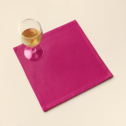 Image of Encasa XO Dining Cocktail Napkins 12 pcs (1 Dozen) Set of Large 23x23 cm (9 inchx9 inch) - Hot Pink - Absorbent Heavy Cotton Party Fabric Machine Washable for Home Restaurant Banquet & Hotel