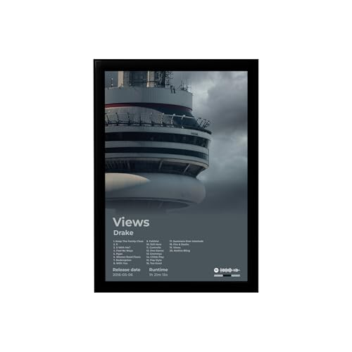 Image of BLINKART Drake - Views Wall Photo Frames | Wall Art for Bedroom, Living Room, Studio or Office | Album Cover Print with Spotify Song Link QR Code | Gift for Fans - 8x12 In